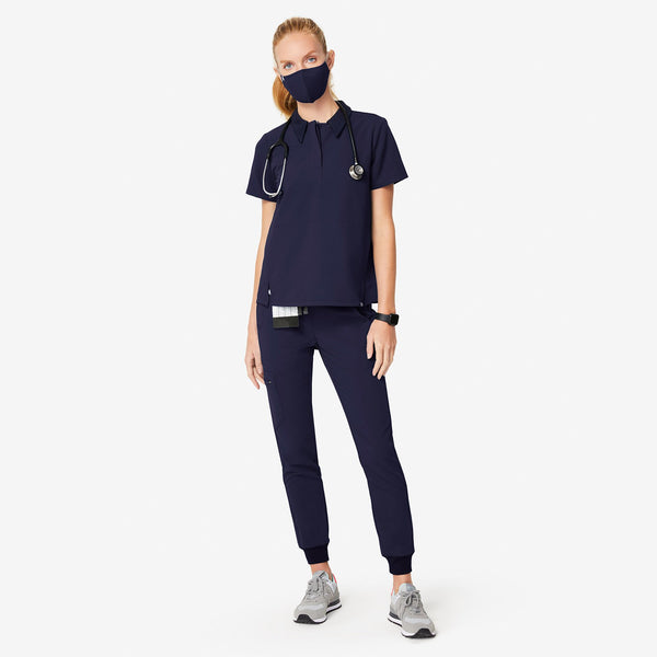women's Navy Igava - Short-Sleeve Polo Scrub Top