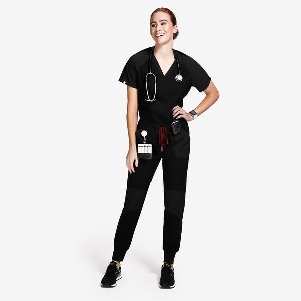 women's Black Mickey Mouse - Skinny Jogger Scrub Pant