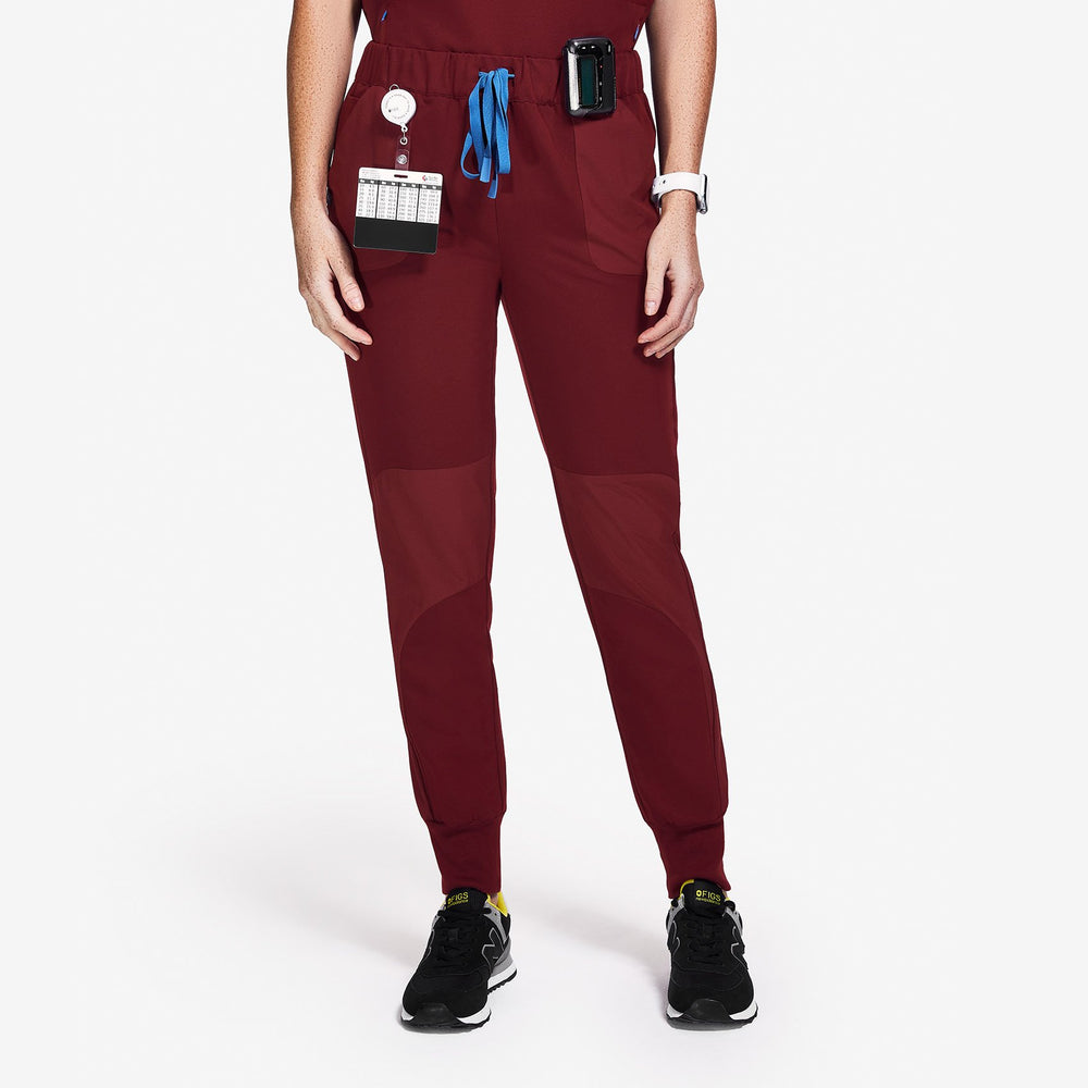 women's Burgundy Mickey Mouse - Skinny Jogger Scrub Pant