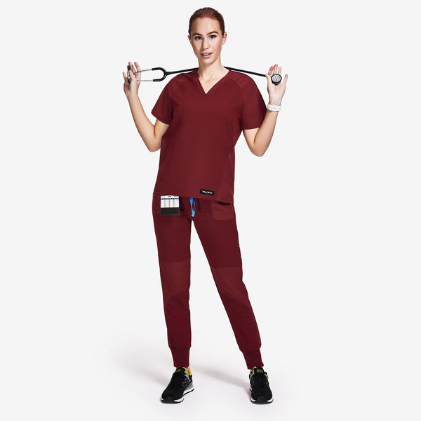 women's Burgundy Mickey Mouse - Skinny Jogger Scrub Pant