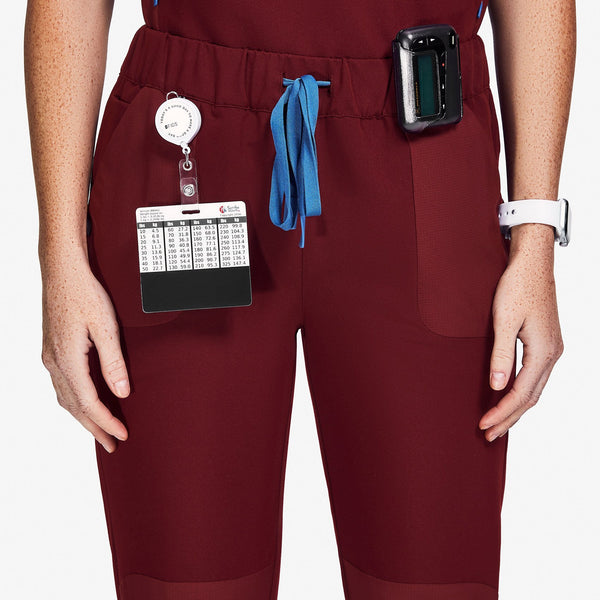women's Burgundy Mickey Mouse - Skinny Jogger Scrub Pant