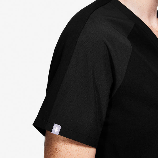 women's Black Mickey Mouse - V-Neck Scrub Top