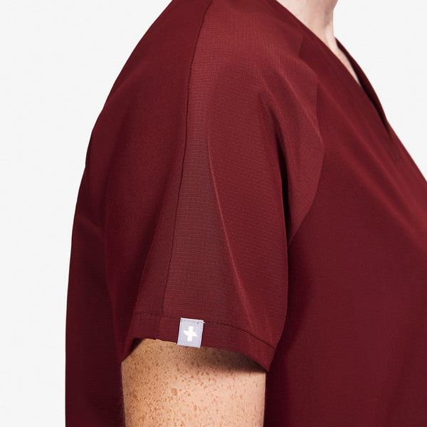 women's Burgundy Mickey Mouse - V-Neck Scrub Top